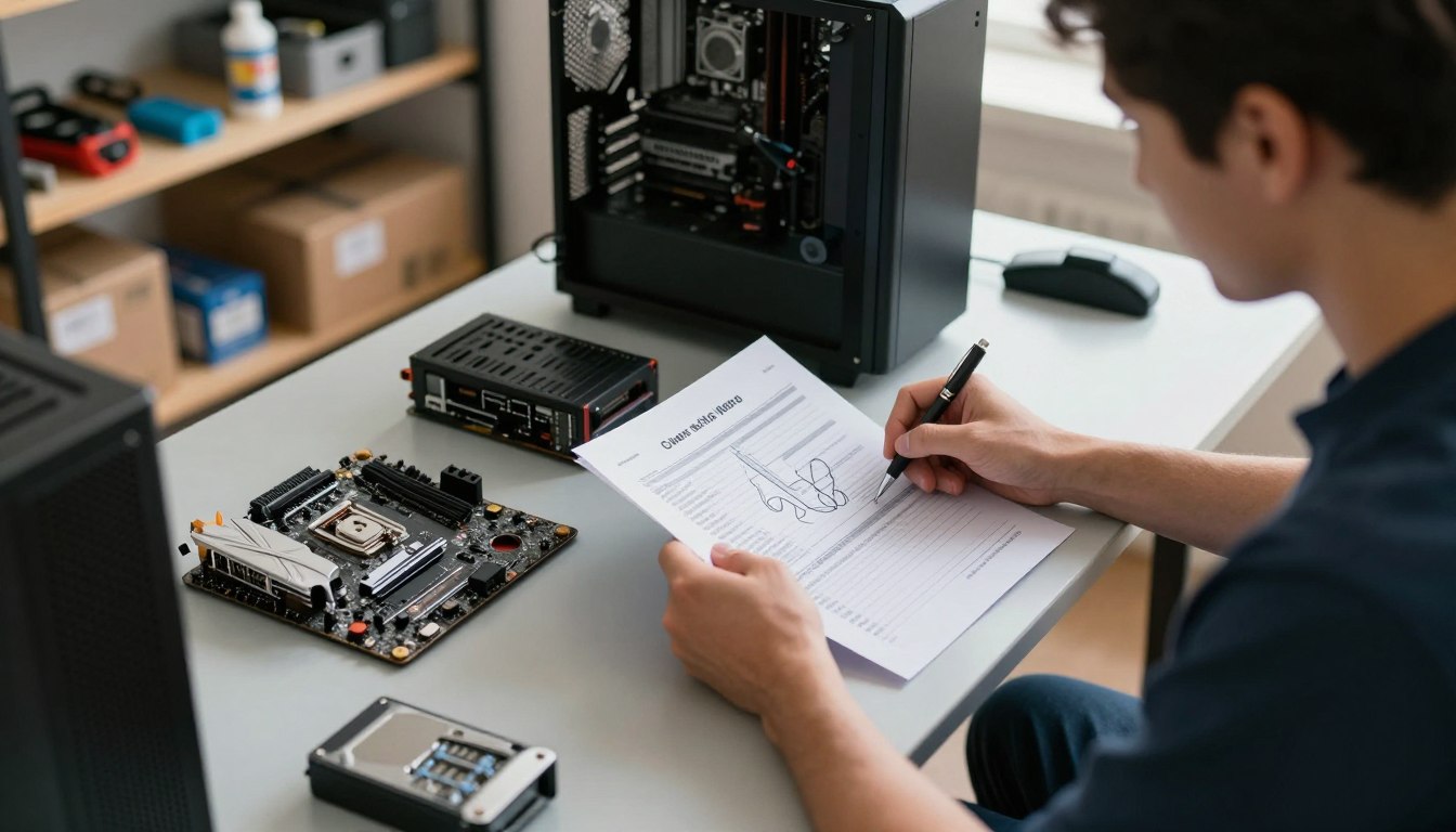 Builder preparing a documented first custom PC order